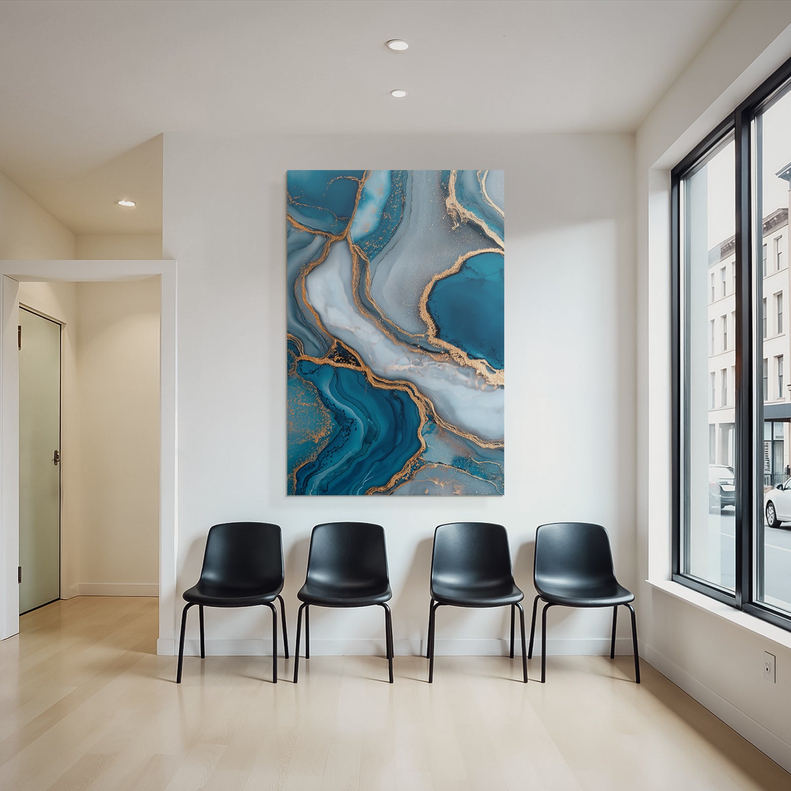 Fluidkunst Blau Grau Mit Goldakzenten