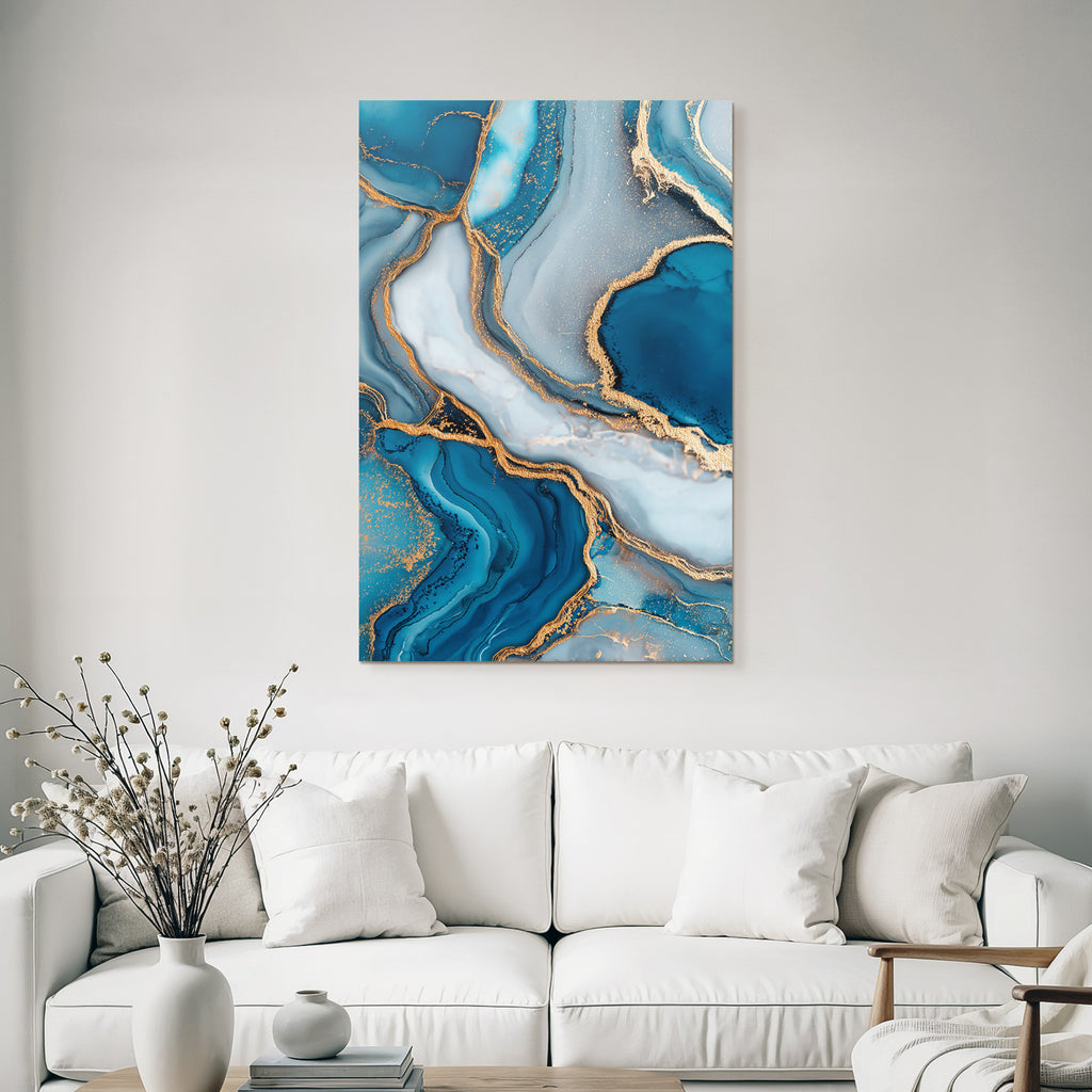 Fluidkunst Blau Grau Mit Goldakzenten