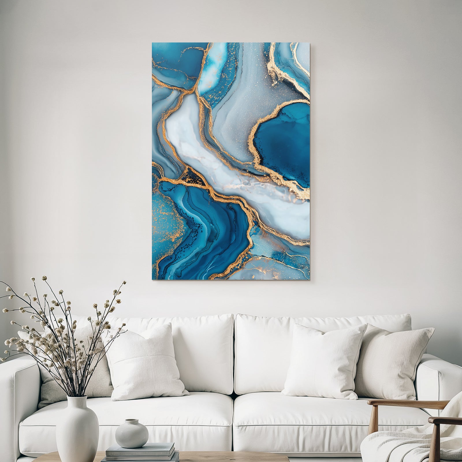 Fluidkunst Blau Grau Mit Goldakzenten