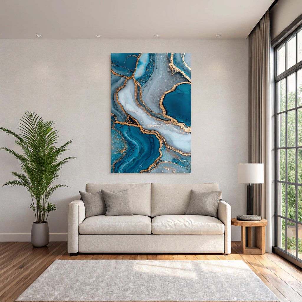 Fluidkunst Blau Grau Mit Goldakzenten