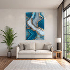 Fluidkunst Blau Grau Mit Goldakzenten