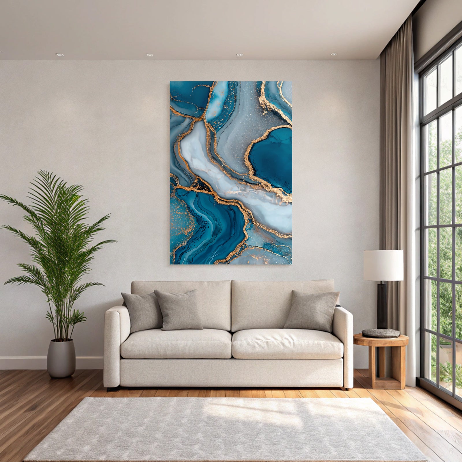 Fluidkunst Blau Grau Mit Goldakzenten