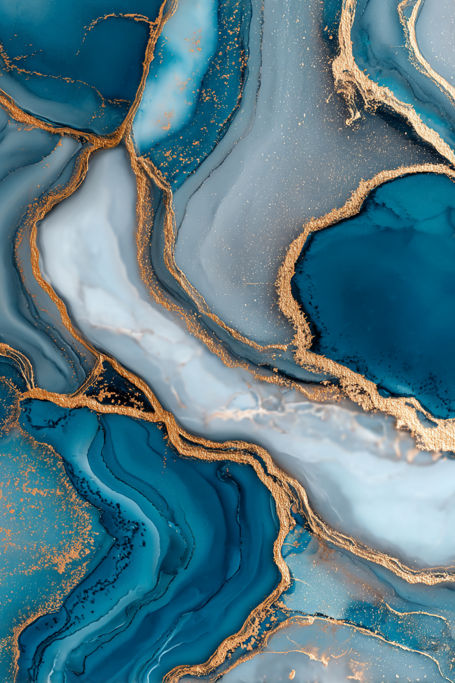 Fluidkunst Blau Grau Mit Goldakzenten | Abstrakt | Stilrichtungen