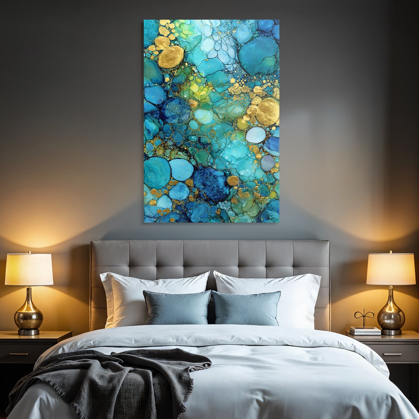 Art Blue Green Gold Accents And Organic Shapes