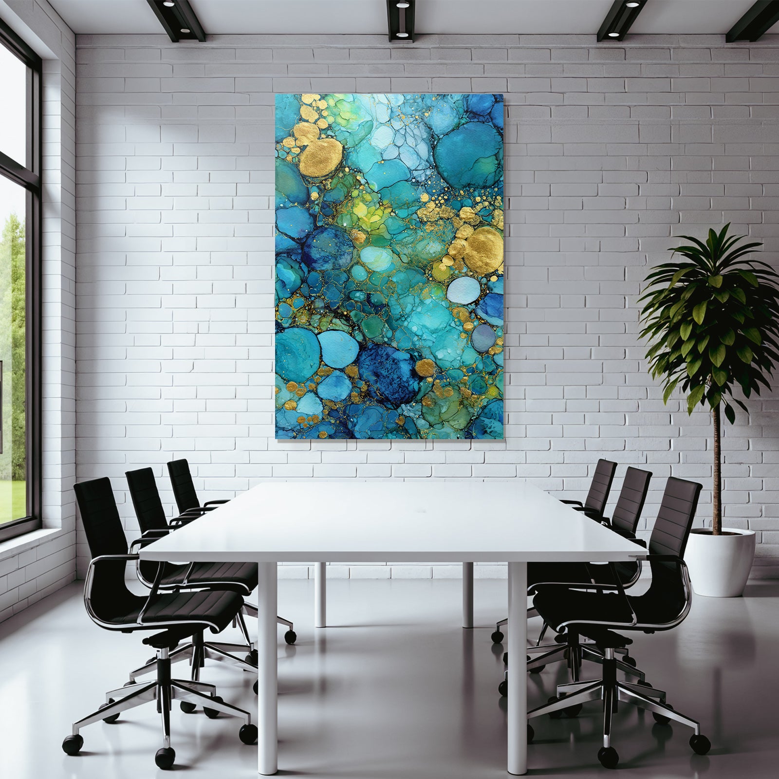 Art Blue Green Gold Accents And Organic Shapes