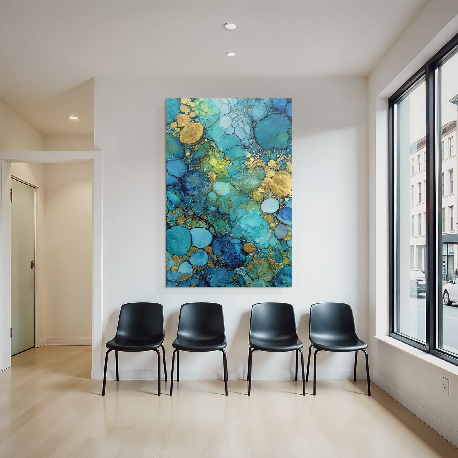 Art Blue Green Gold Accents And Organic Shapes