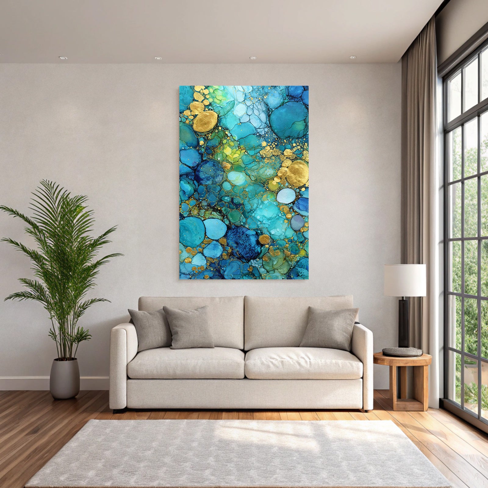 Art Blue Green Gold Accents And Organic Shapes