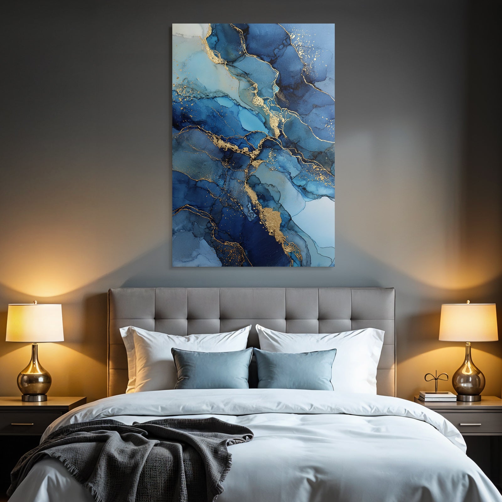 Kunst Tiefblau Türkis Goldene Veinen