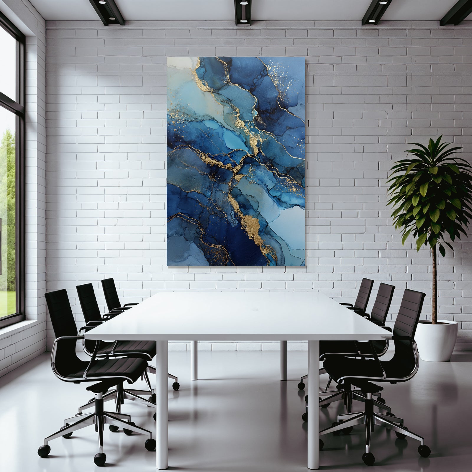 Kunst Tiefblau Türkis Goldene Veinen