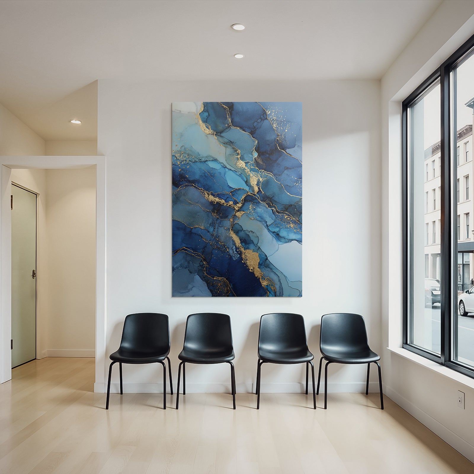 Kunst Tiefblau Türkis Goldene Veinen