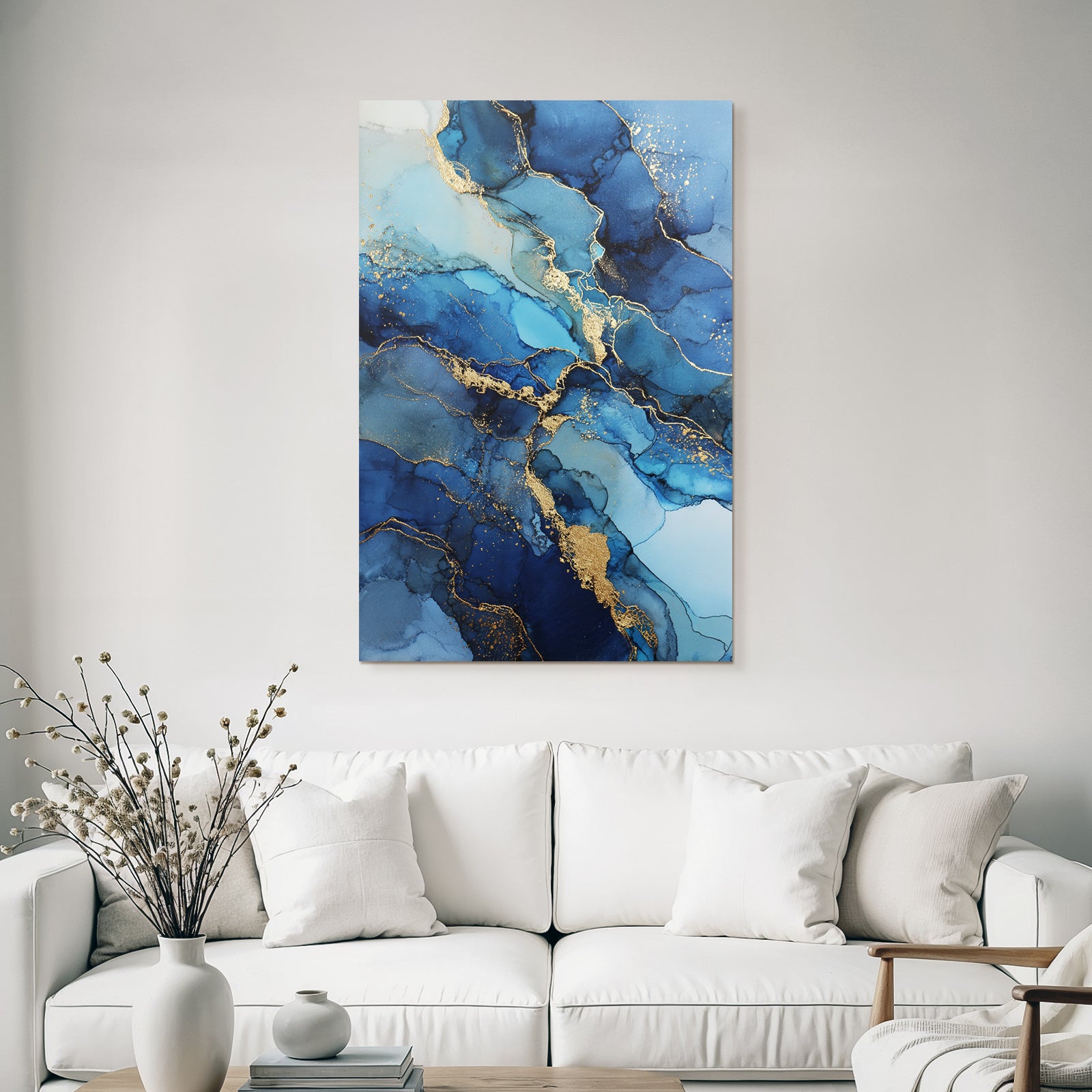 Kunst Tiefblau Türkis Goldene Veinen