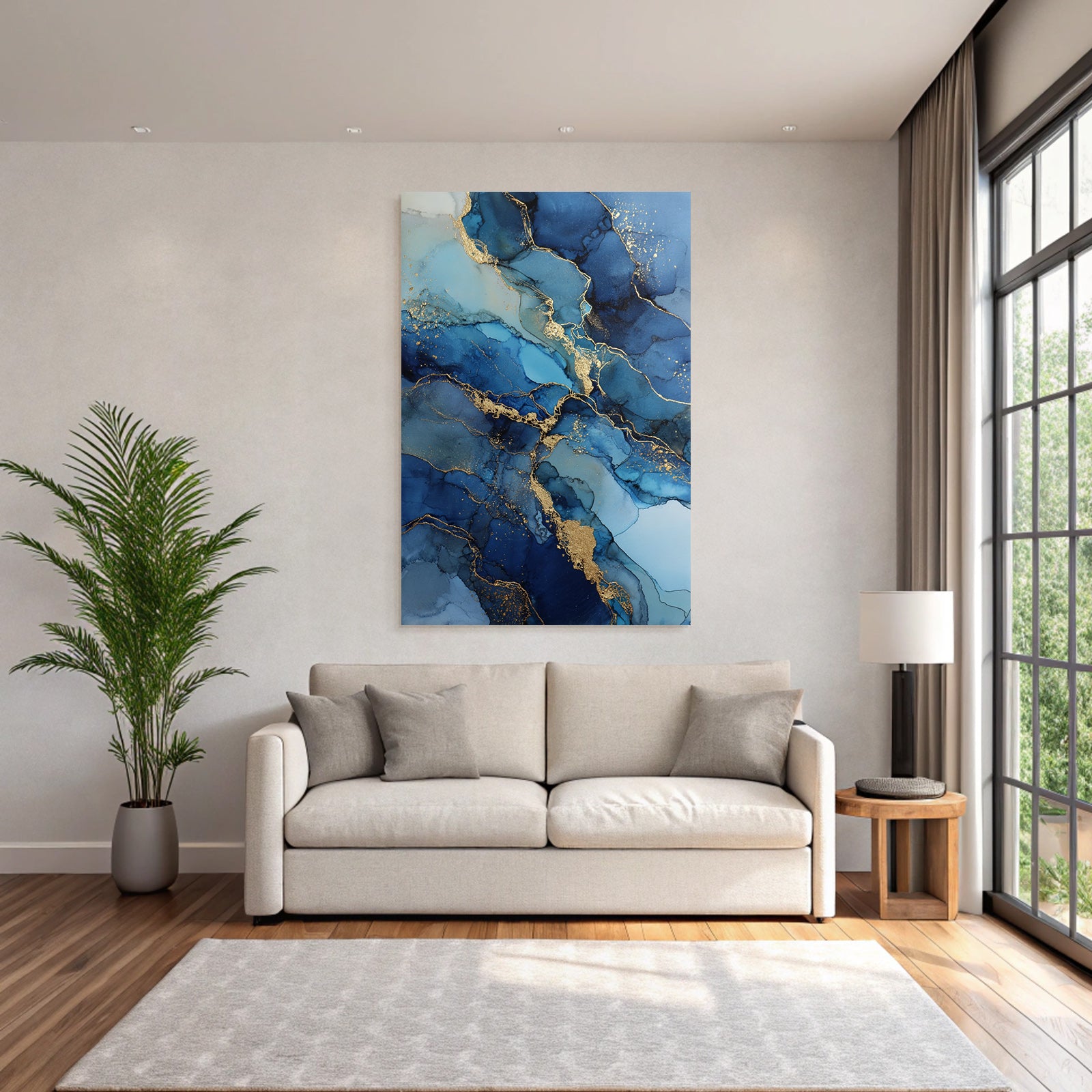 Kunst Tiefblau Türkis Goldene Veinen