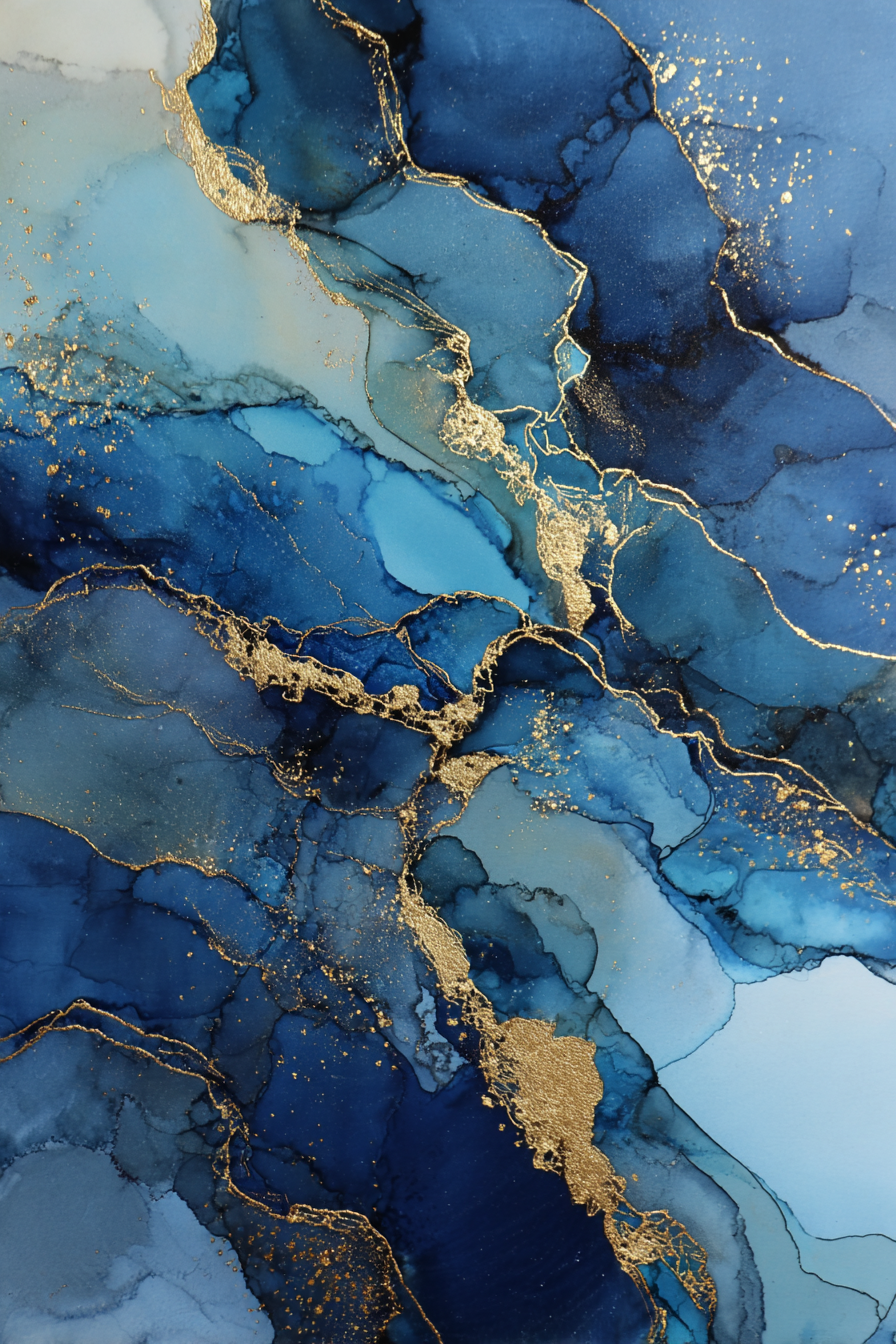 Kunst Tiefblau Türkis Goldene Veinen | Abstrakt | Stilrichtungen