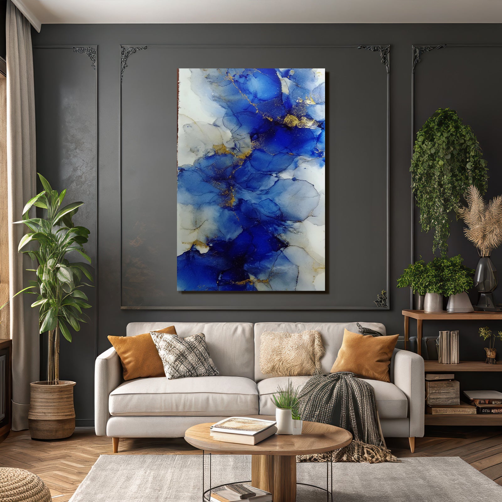 Kunst Vibrantes Blau Unter Einfluss Von Weiss Und Gold