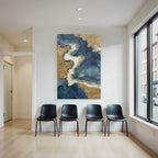 Kunstwerk Fluide Muster Blau Weiss Gold