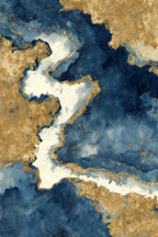 Kunstwerk Fluide Muster Blau Weiss Gold | Abstrakt | Stilrichtungen