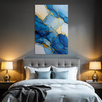 Kunstwerk Flussende Formen Blau Weiss Gold