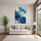 Kunstwerk Flussende Formen Blau Weiss Gold