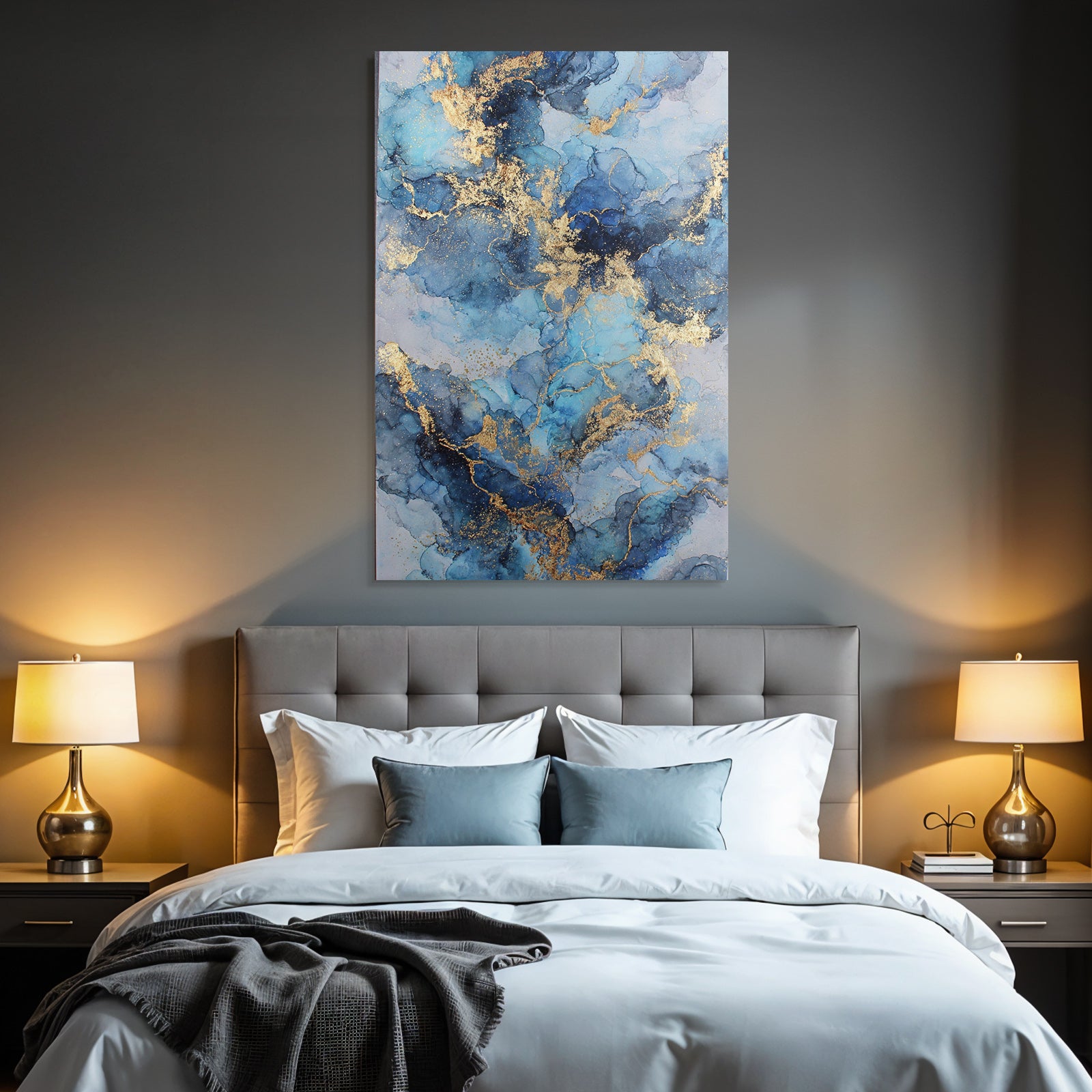 Kunstwerk Mit Blautonen Und Goldakzenten
