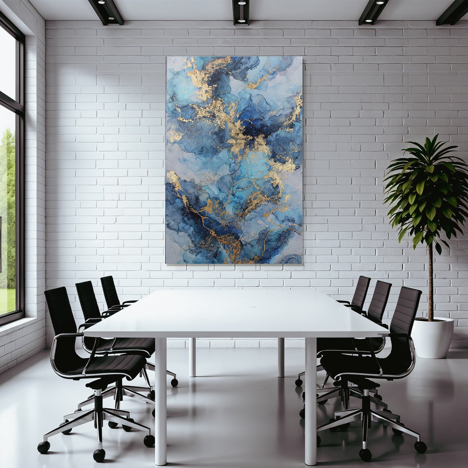 Kunstwerk Mit Blautonen Und Goldakzenten