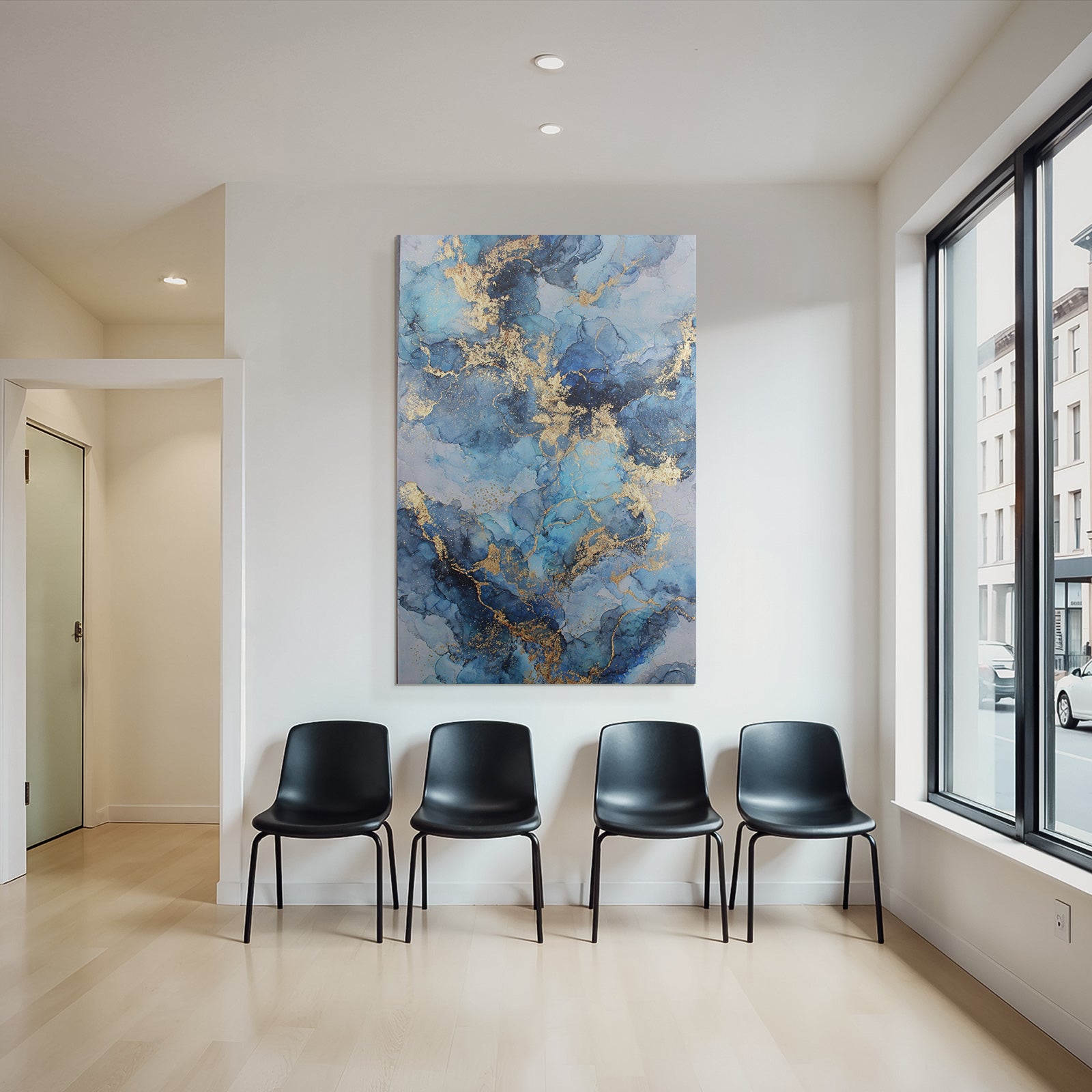 Kunstwerk Mit Blautonen Und Goldakzenten