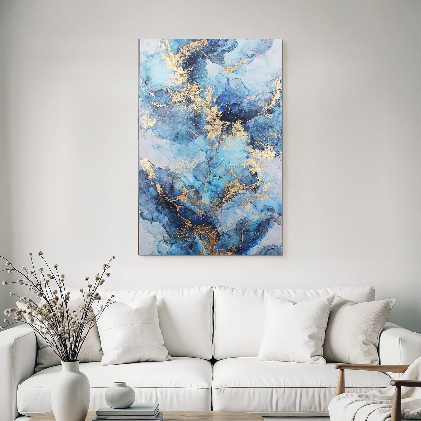Kunstwerk Mit Blautonen Und Goldakzenten
