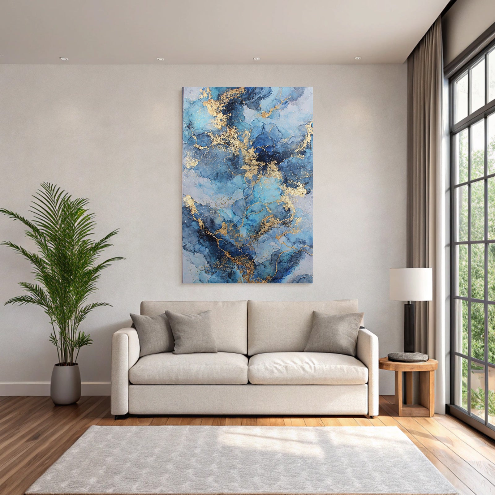 Kunstwerk Mit Blautonen Und Goldakzenten