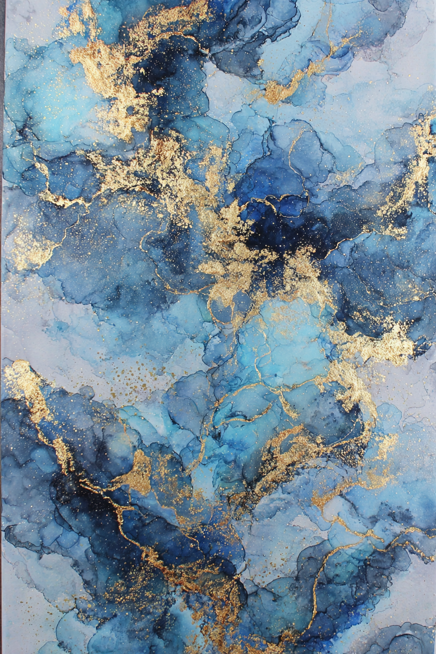 Kunstwerk Mit Blautonen Und Goldakzenten 1 | Abstrakt | Stilrichtungen