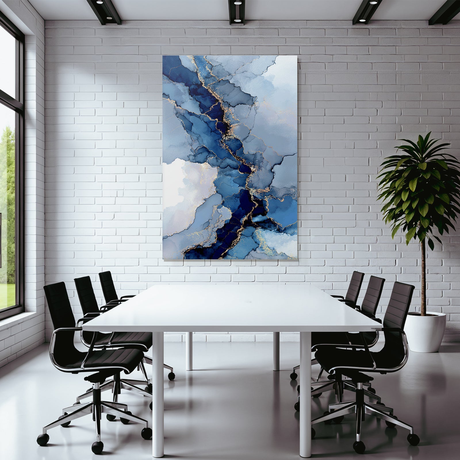 Wasserfarbenbild In Blau Mit Goldakzent