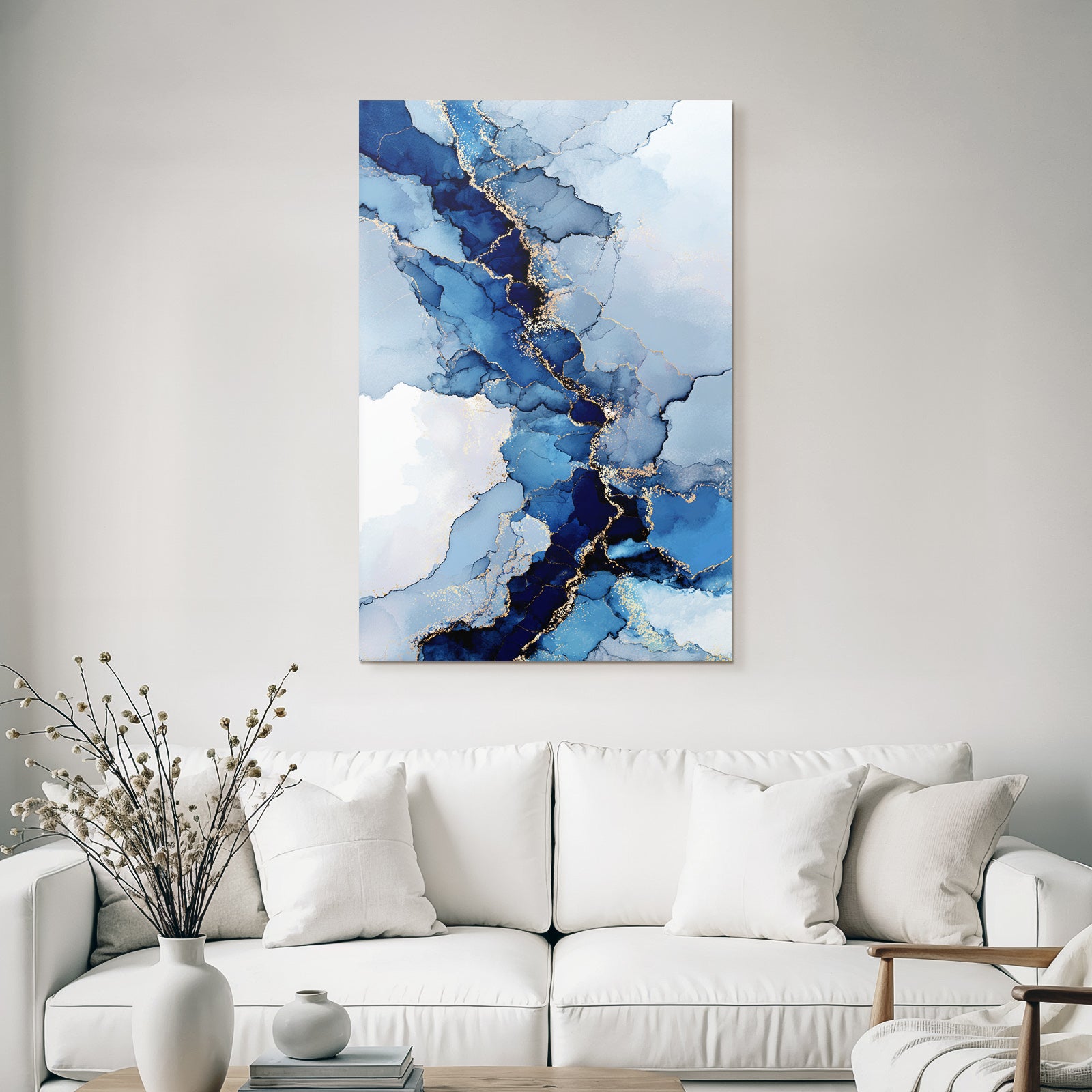 Wasserfarbenbild In Blau Mit Goldakzent