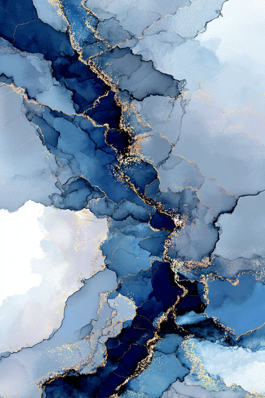 Wasserfarbenbild In Blau Mit Goldakzent | Abstrakt | Stilrichtungen