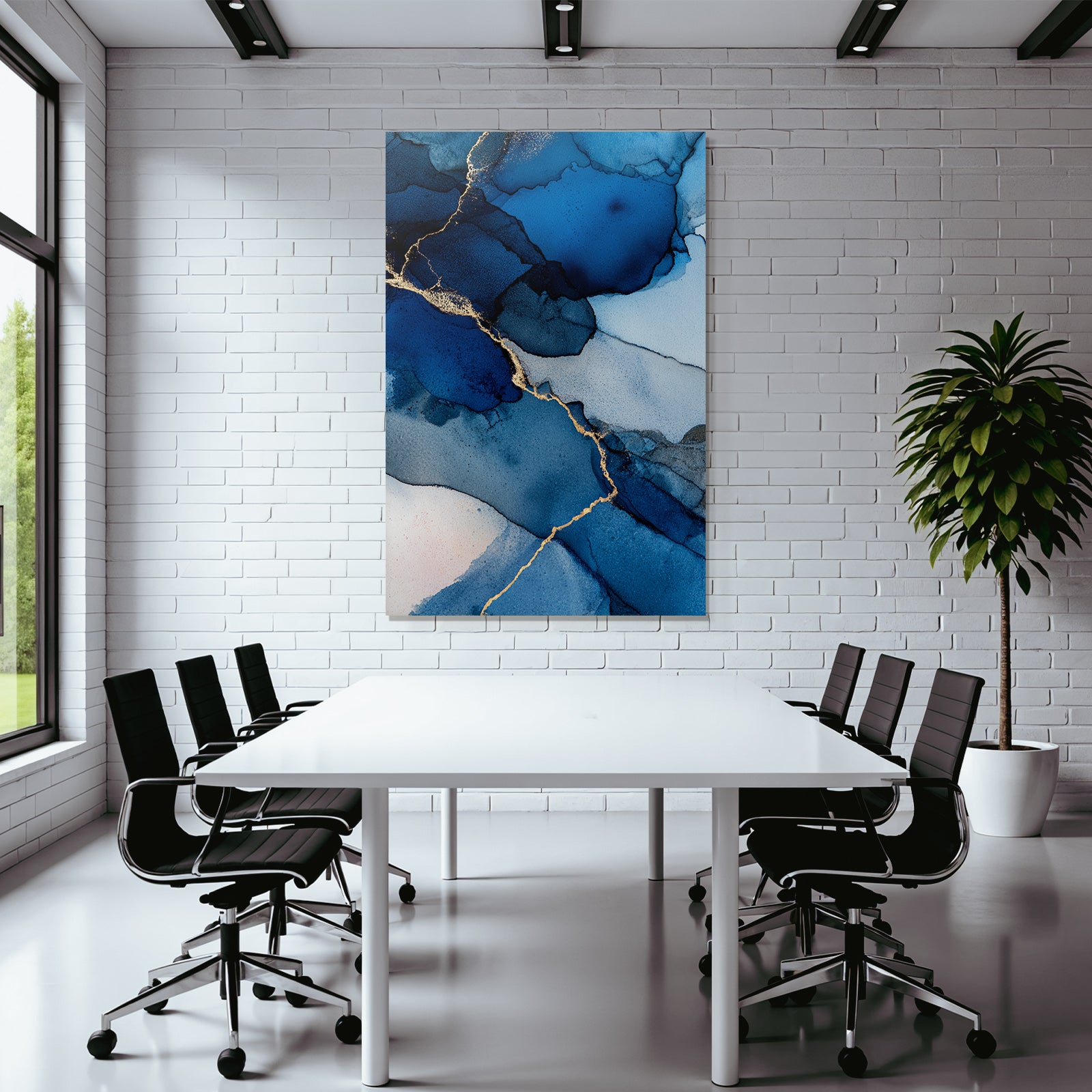 Wasserfarbenkunst Mit Goldlinien Und Beruhigenden Blautonen