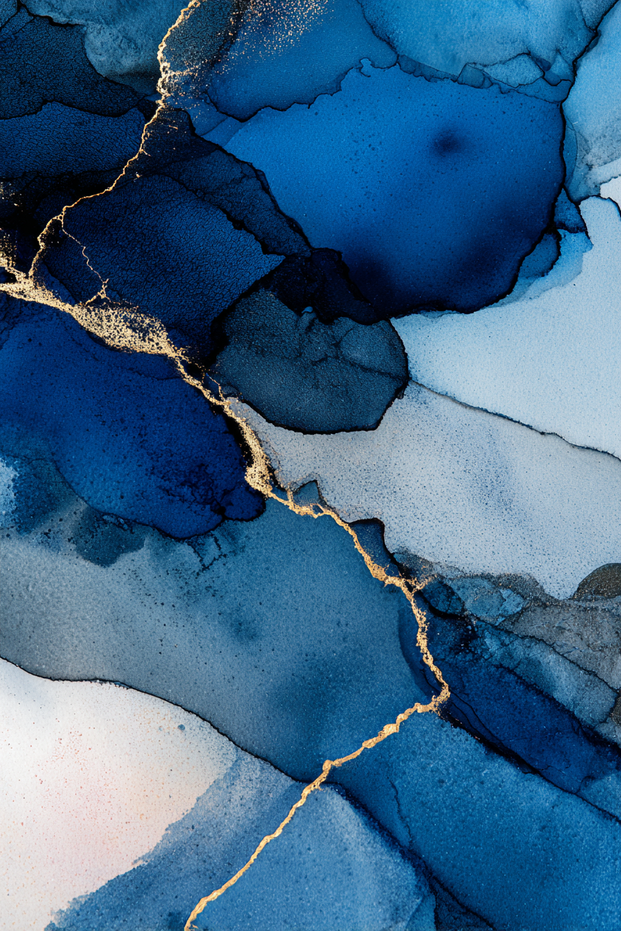 Wasserfarbenkunst Mit Goldlinien Und Beruhigenden Blautonen | Abstrakt | Stilrichtungen