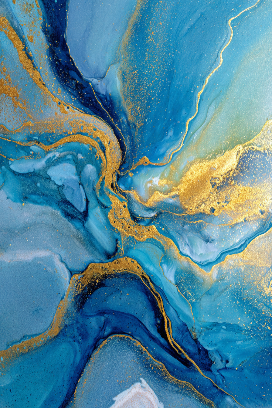 Wasserfarbenmalerei Mit Wirbelnden Mustern In Blau Und Gold | Abstrakt | Stilrichtungen