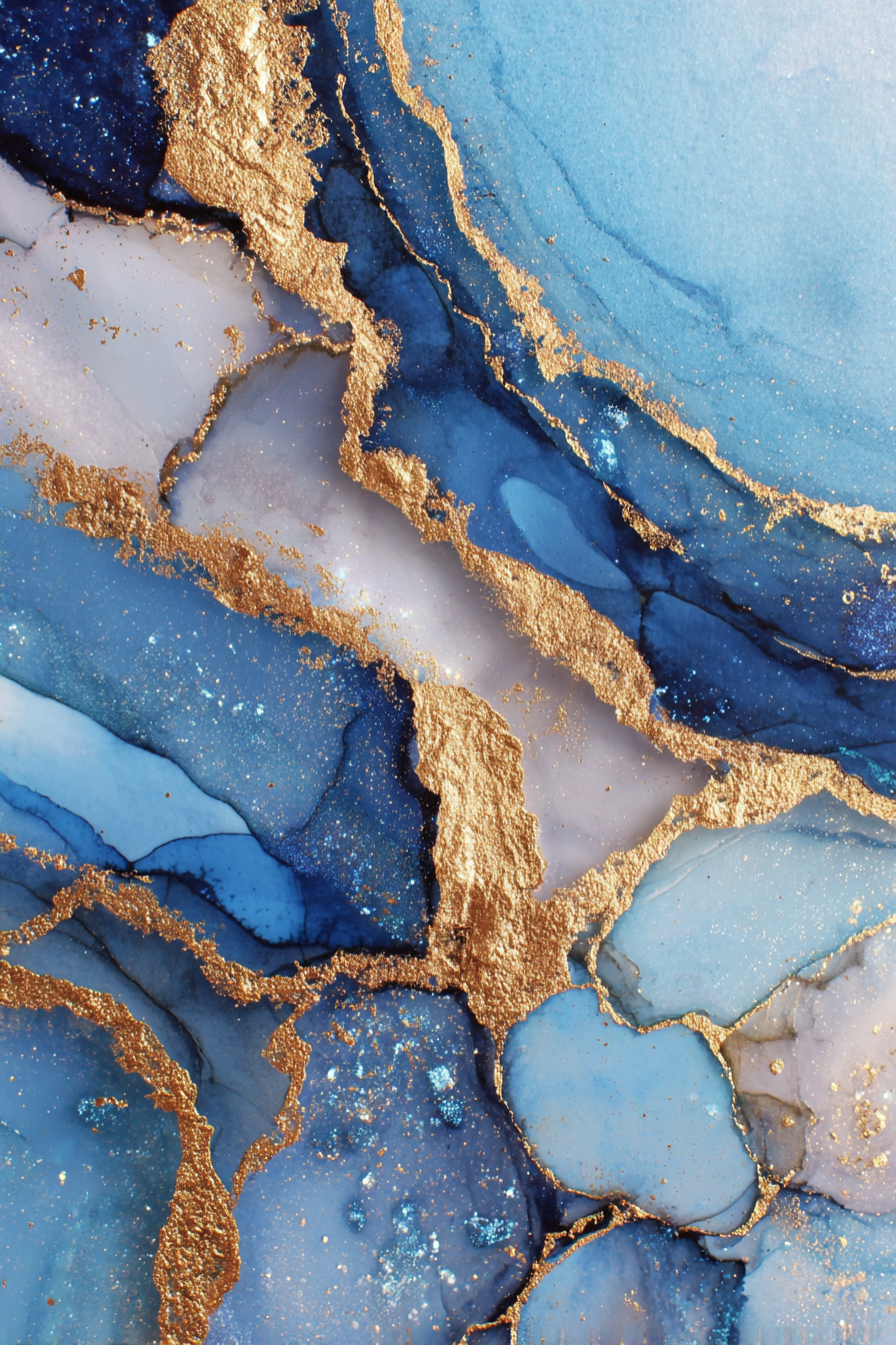 Wirbelmuster In Blau Gold Und Weiss | Abstrakt | Stilrichtungen