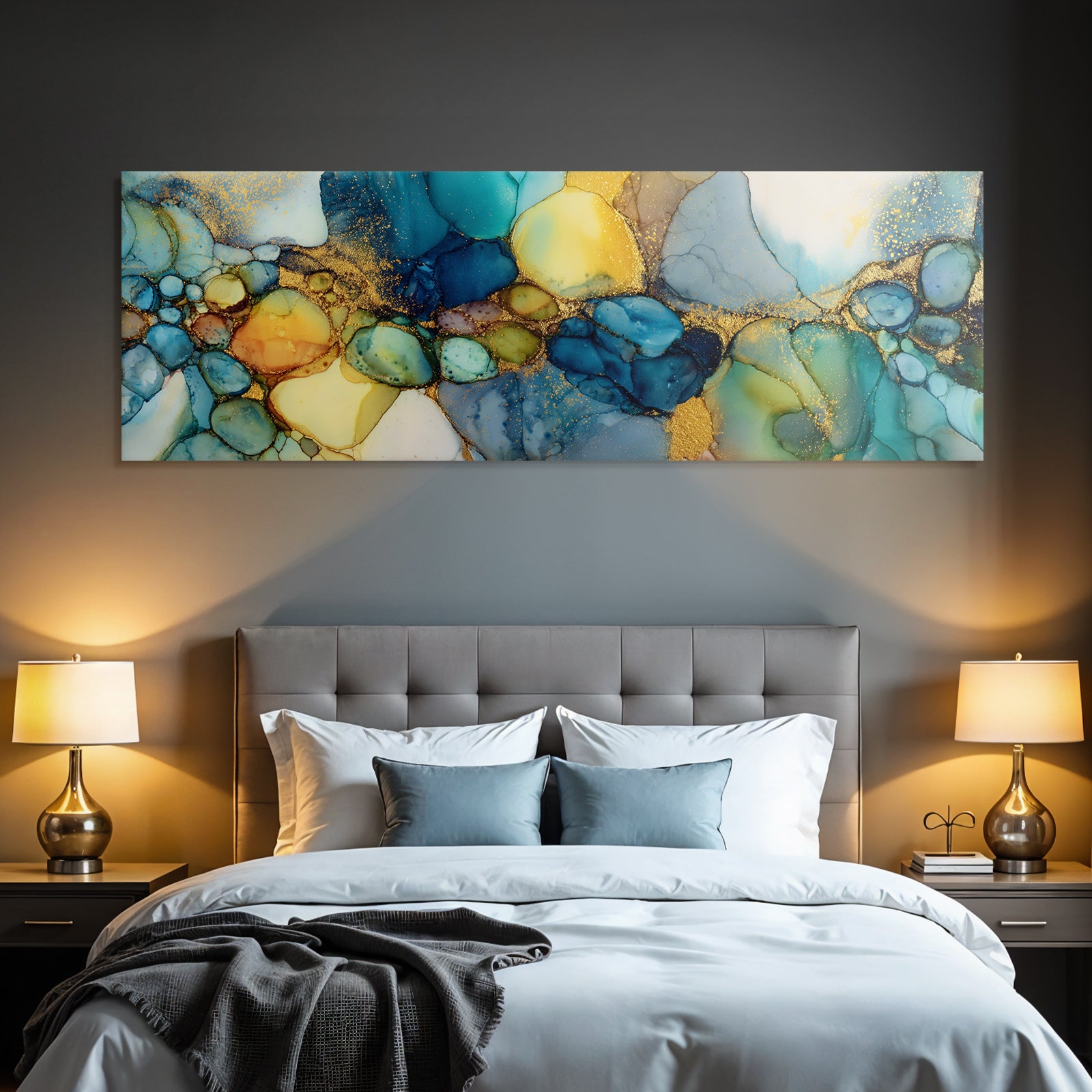 Farbenspiel Alcoholink Kunst Fluid Formen Mit Goldakzenten