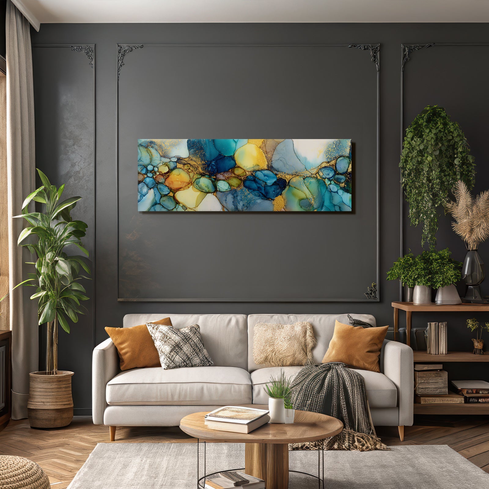 Farbenspiel Alcoholink Kunst Fluid Formen Mit Goldakzenten