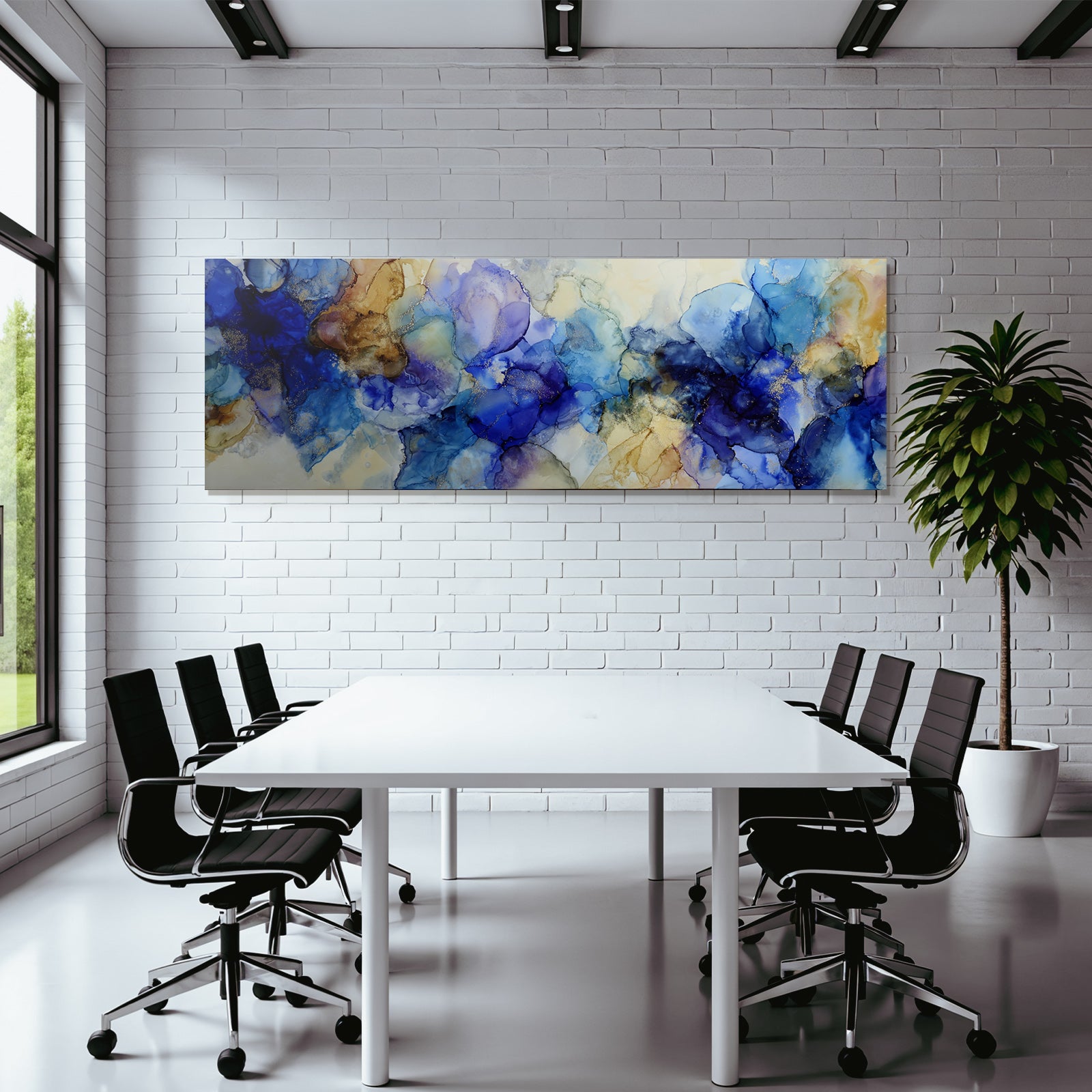 Kunstwerk Mit Blau Türkis Gold Malerischer Und Flussiger Formen