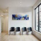 Kunstwerk Mit Blau Türkis Gold Malerischer Und Flussiger Formen