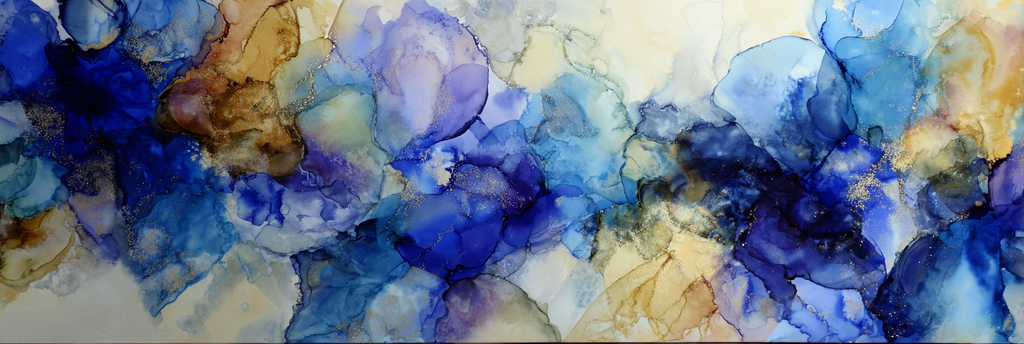 Kunstwerk Mit Blau Türkis Gold Malerischer Und Flussiger Formen | Abstrakt | Stilrichtungen