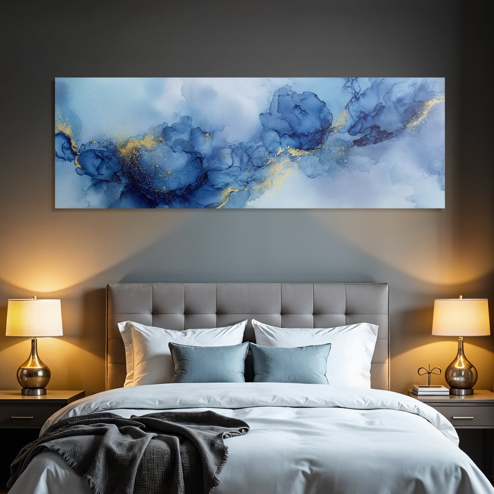 Alkoholtinte Kunst Mit Blautonen Und Goldakzenten