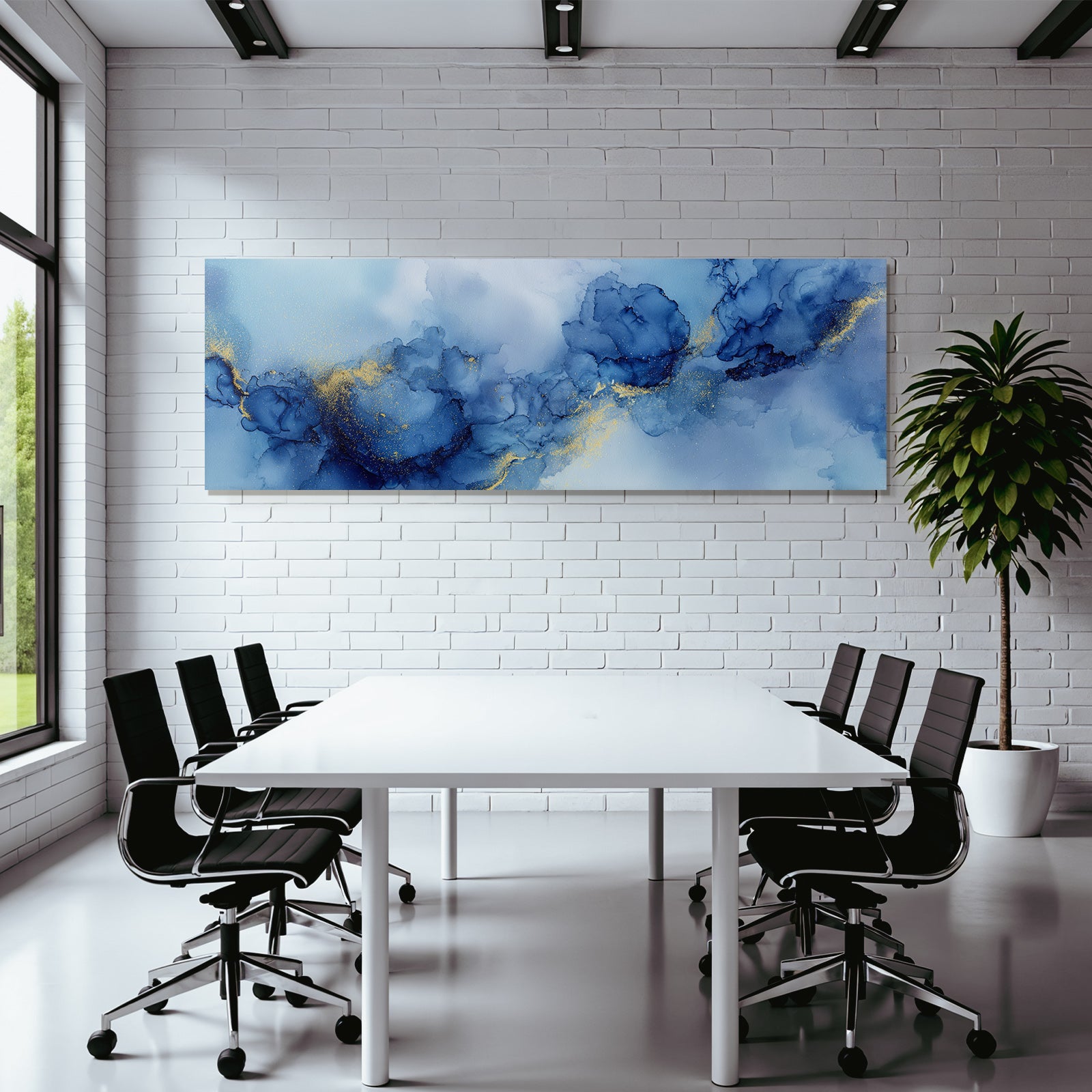 Alkoholtinte Kunst Mit Blautonen Und Goldakzenten