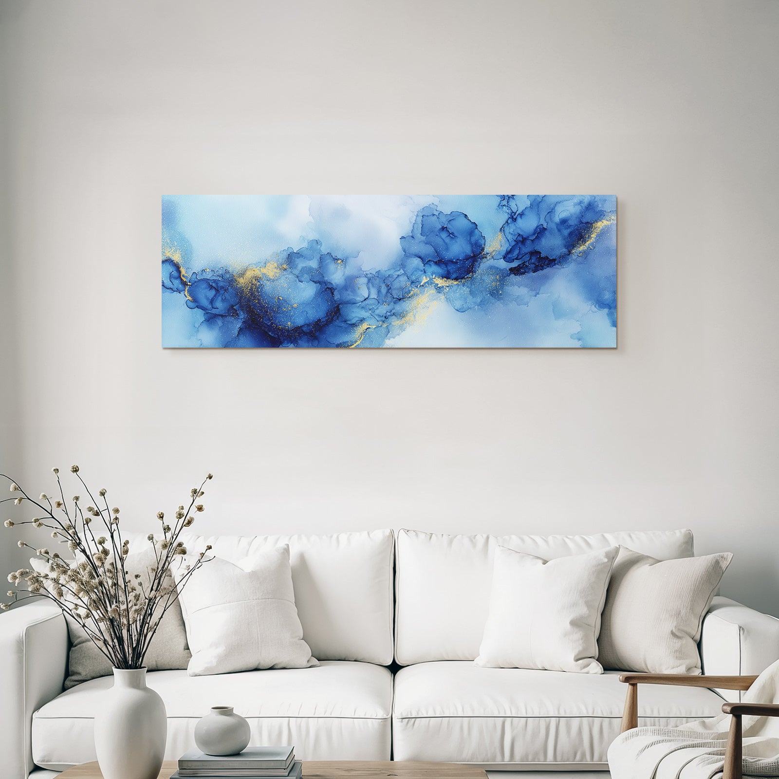 Alkoholtinte Kunst Mit Blautonen Und Goldakzenten
