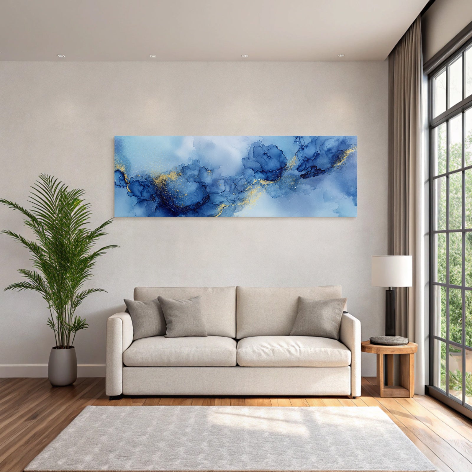 Alkoholtinte Kunst Mit Blautonen Und Goldakzenten
