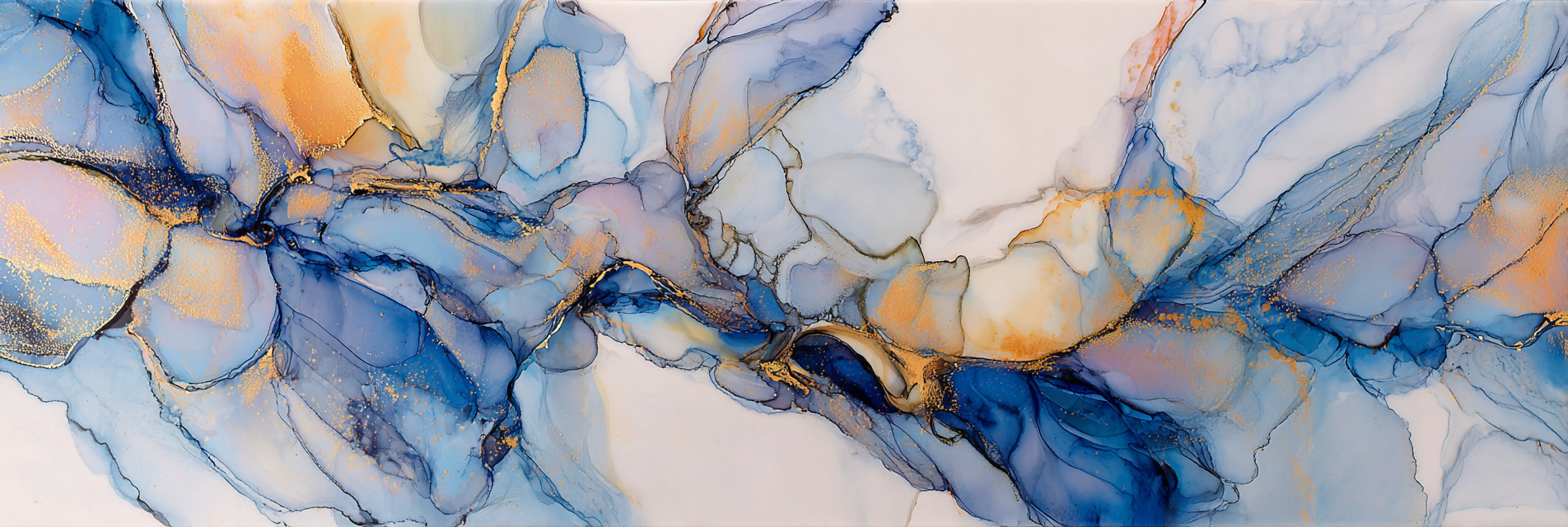 Alkoholtinten Kunst Mit Fluiden Blautonnen Und Warmen Goldakzenten | Abstrakt | Stilrichtungen