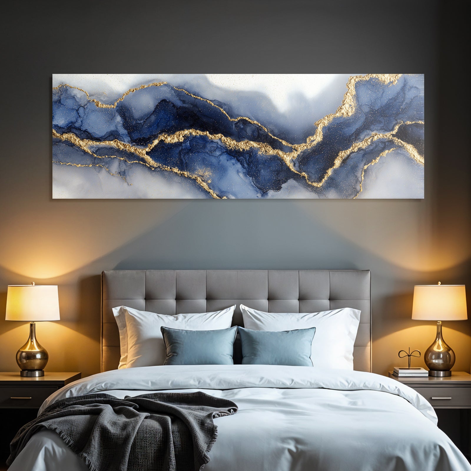 Design Mit Blautonesen Und Goldenen Linien