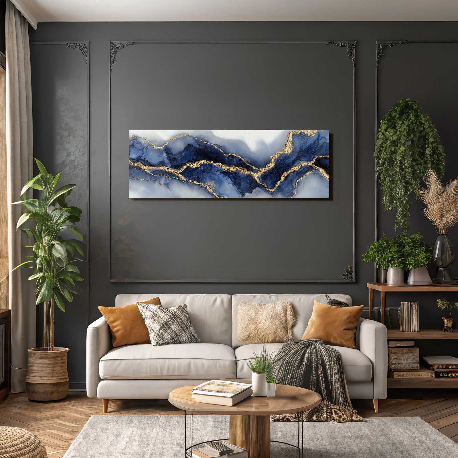 Design Mit Blautonesen Und Goldenen Linien