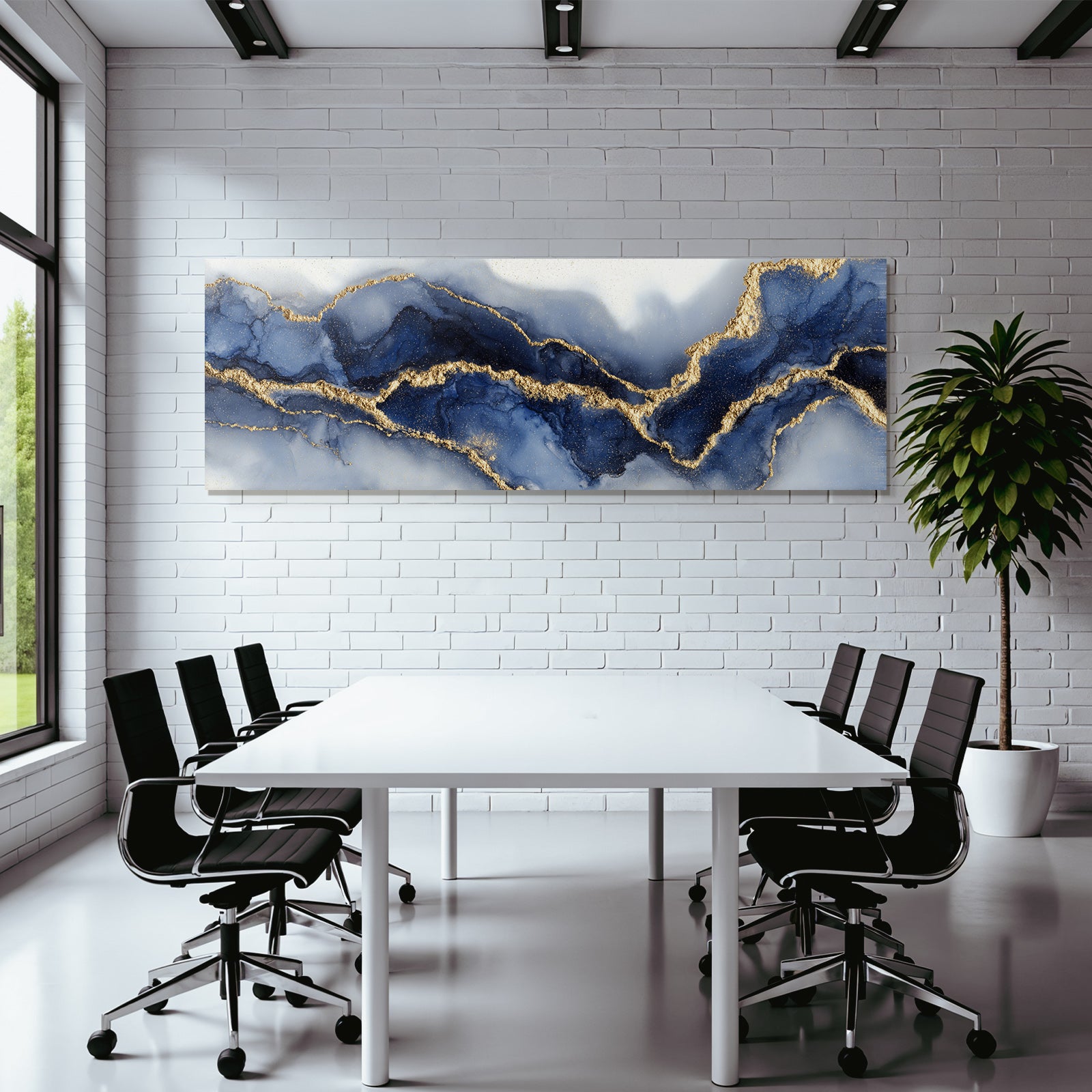 Design Mit Blautonesen Und Goldenen Linien