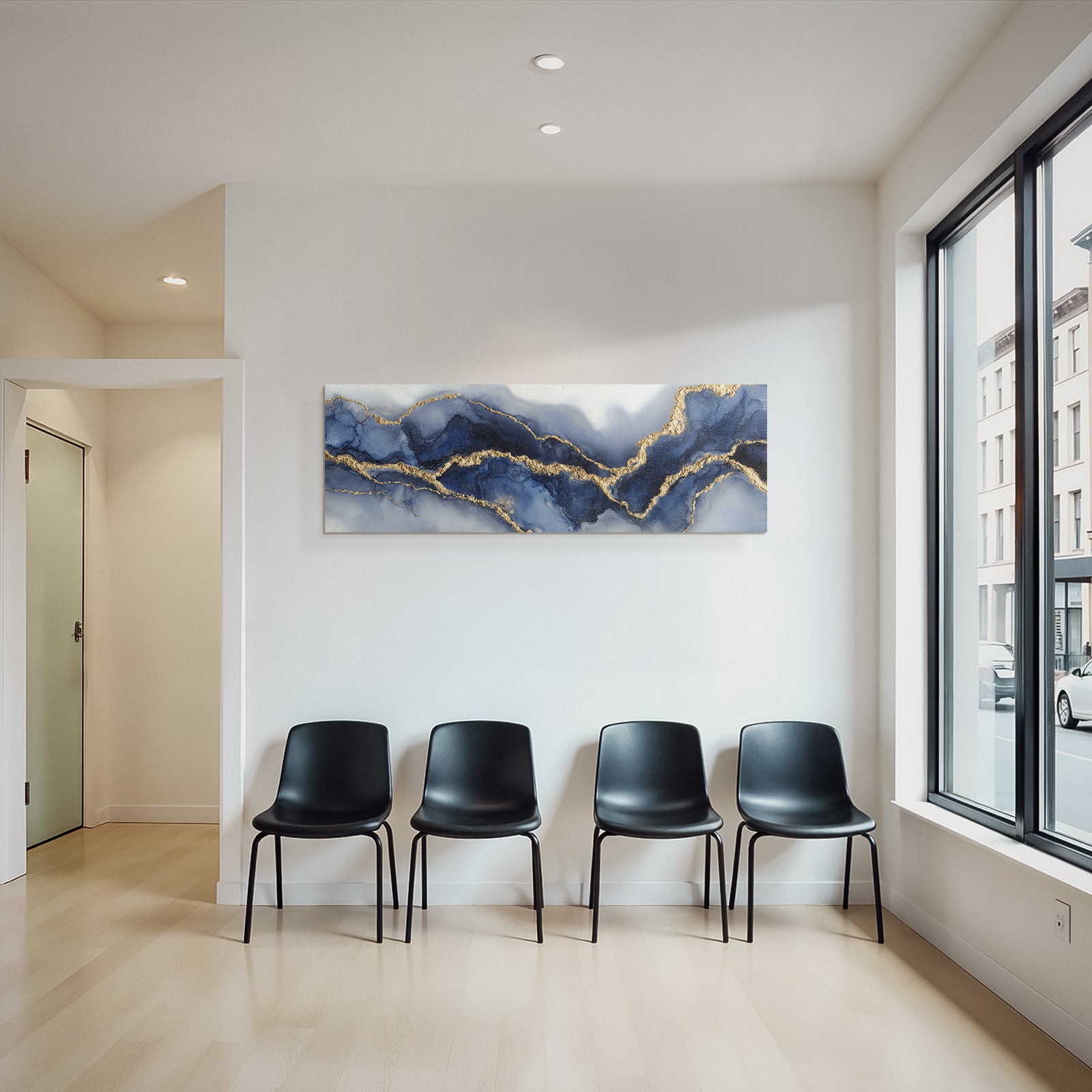 Design Mit Blautonesen Und Goldenen Linien