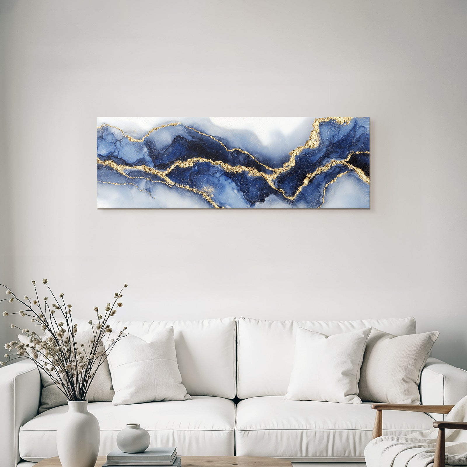 Design Mit Blautonesen Und Goldenen Linien